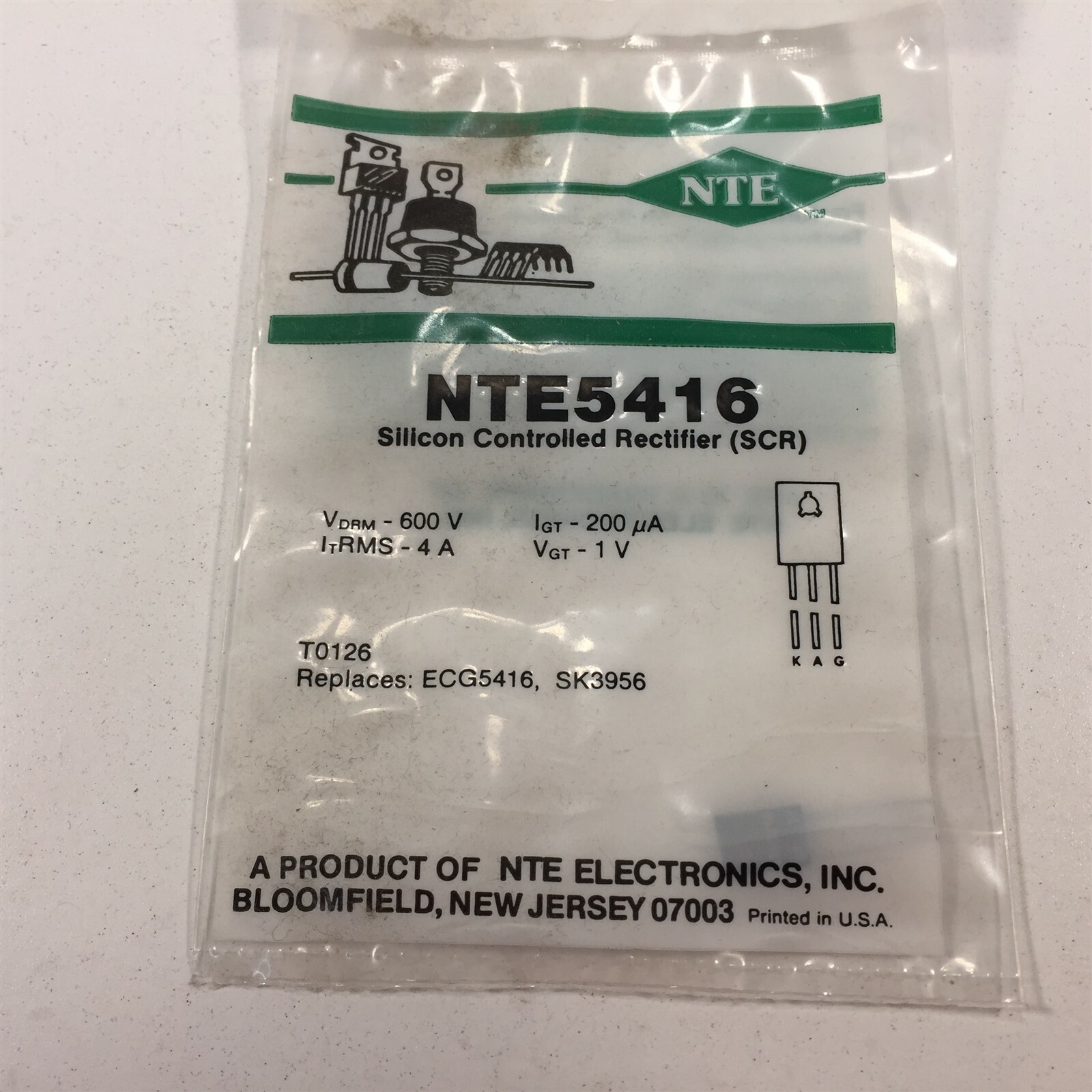 (3) NTE5416 Silicon Controlled Rectifier (SCR) 4 Amp, Sensitive Gate - Lot of 3