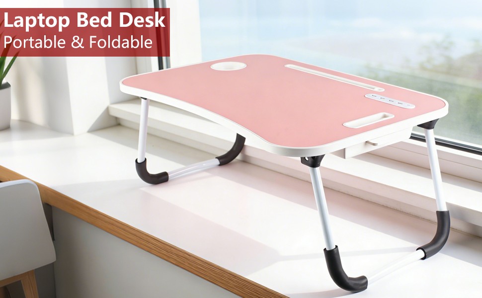 Laptop Tray Lap Desk Stand Foldable Bed Table Notebook Tray Cup Slot Adjustable