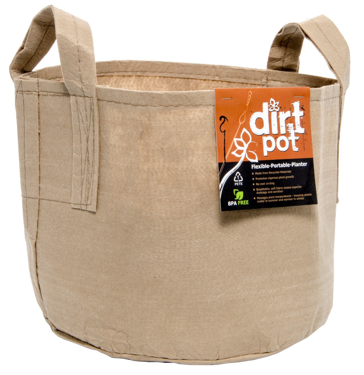 Dirt Pot Flexible Portable Planter, Tan, 7 gal, with handles