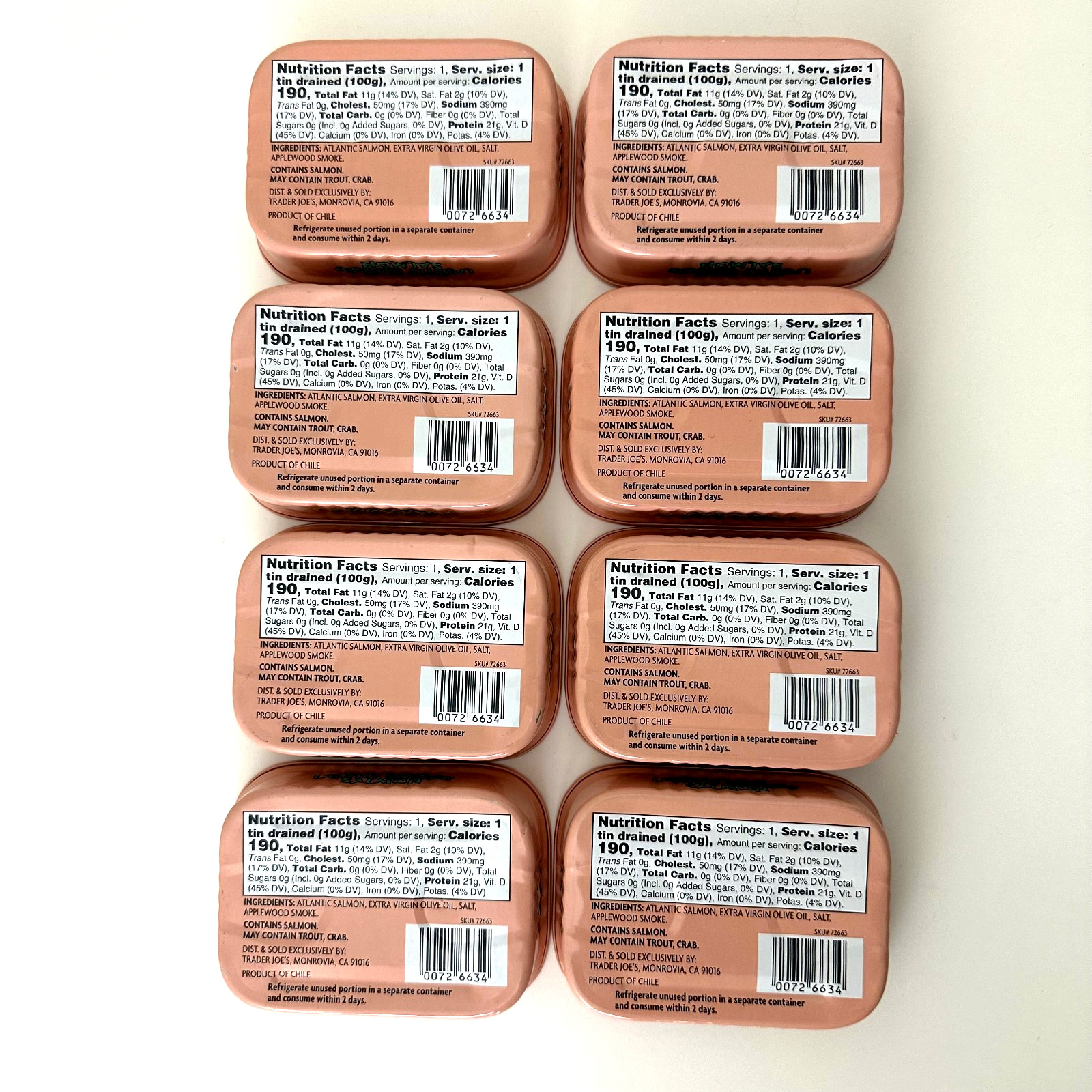 8 Pack Trader Joe’s Light Smoked Salmon Skinless Boneless in Olive Oil 5 oz Each