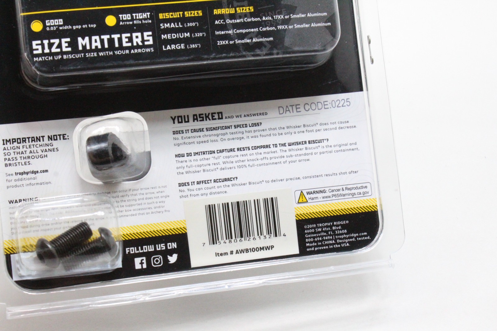 New Trophy Ridge Whisker Biscuit Quick Shot - MEDIUM - Archery Rest