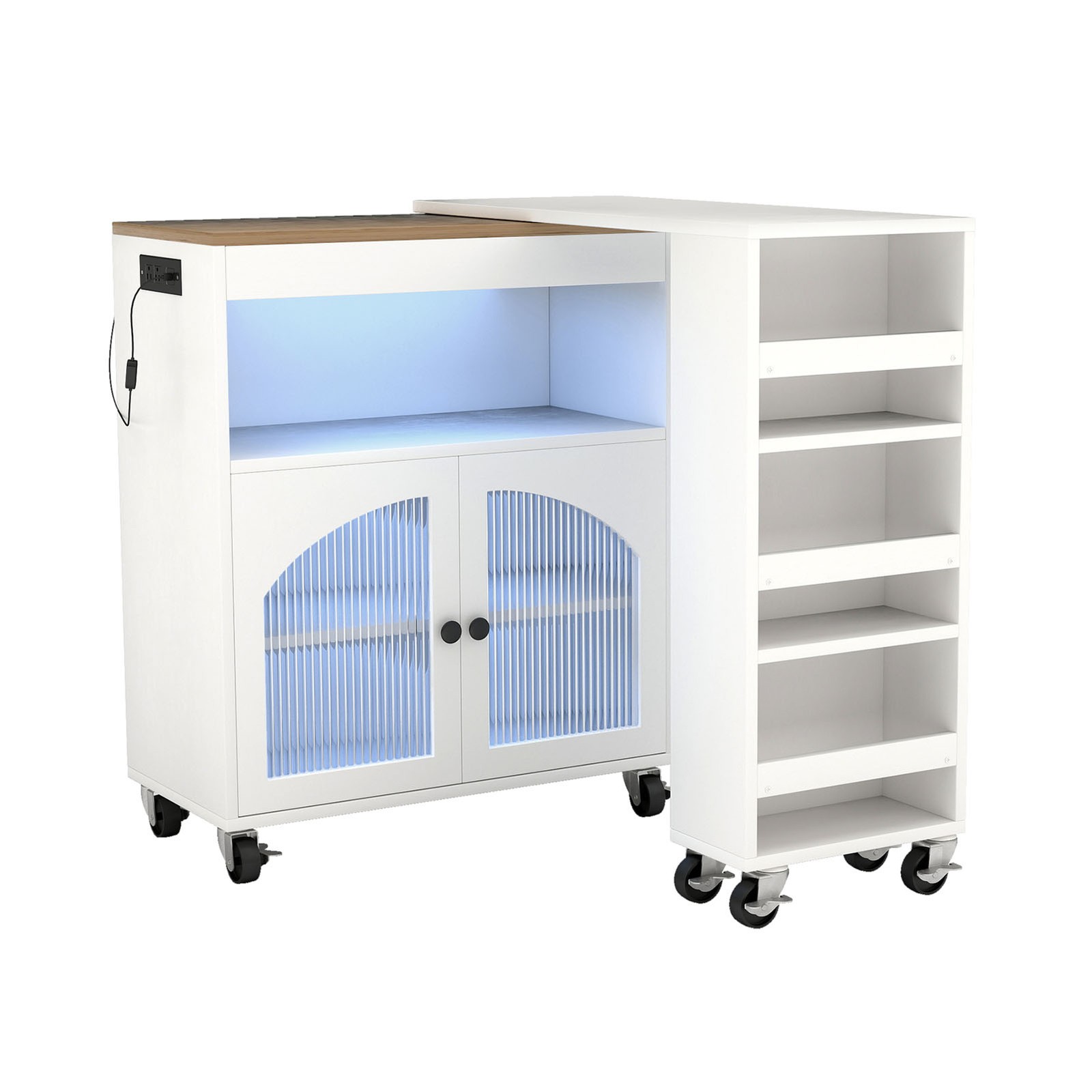 Kitchen Island On Wheels With Extended Table MDF Rolling Kitchen Storage Cabinet