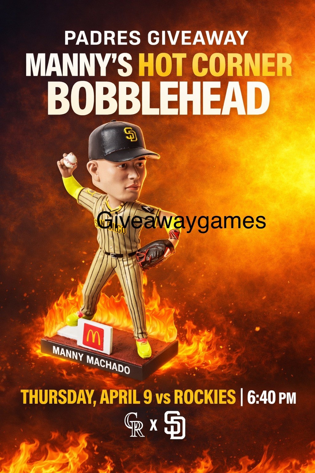 🔥 Manny Machado Hot Corner IN HAND  San Diego Padres Bobblehead Giveaway 4/9