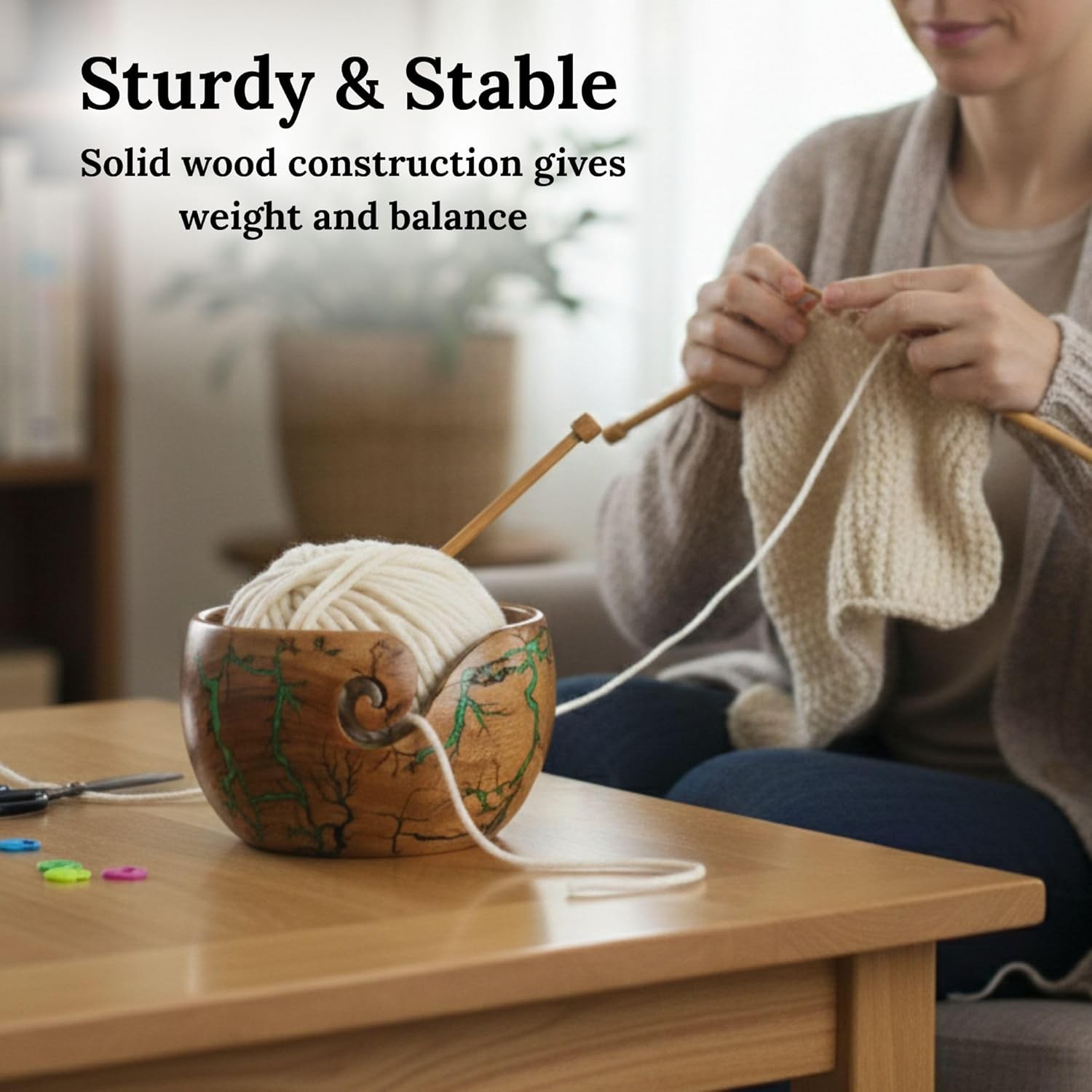 Lichtenberg Figure Yarn Bowl - Handmade Wooden Yarn Bowl for Knitting Yarn Ball