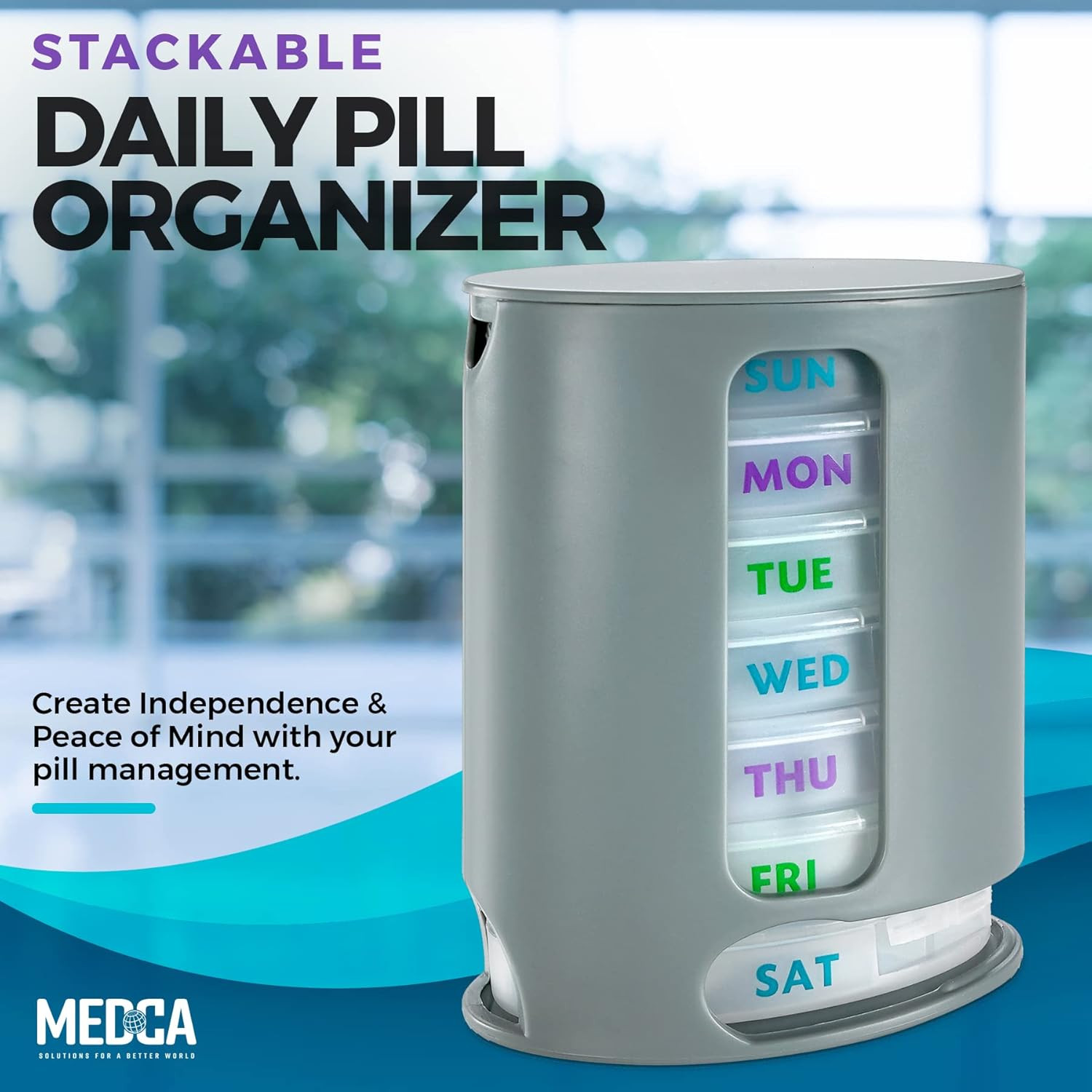 Medca Weekly Pill Organizer, 1 Dispenser, 7 Stackable Compartments Four Times-A-
