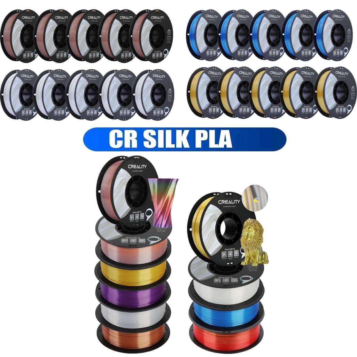 Creality 3D Printer Filament Bundle CR Silk PLA Filament 1.75mm 1KG/2KG/4KG LOT