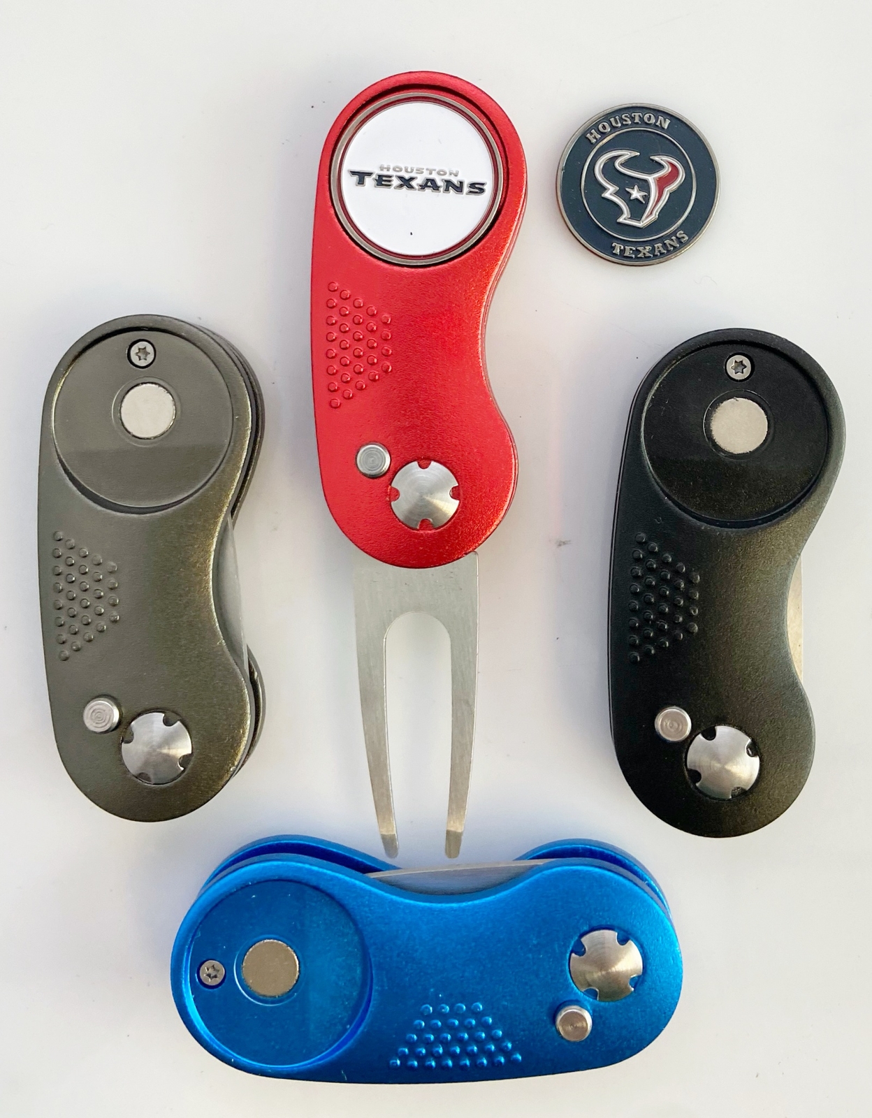 NFL 2 Prong Switchblade GOLF DIVOT REPAIR TOOL Black + Ballmark HOUSTON TEXANS