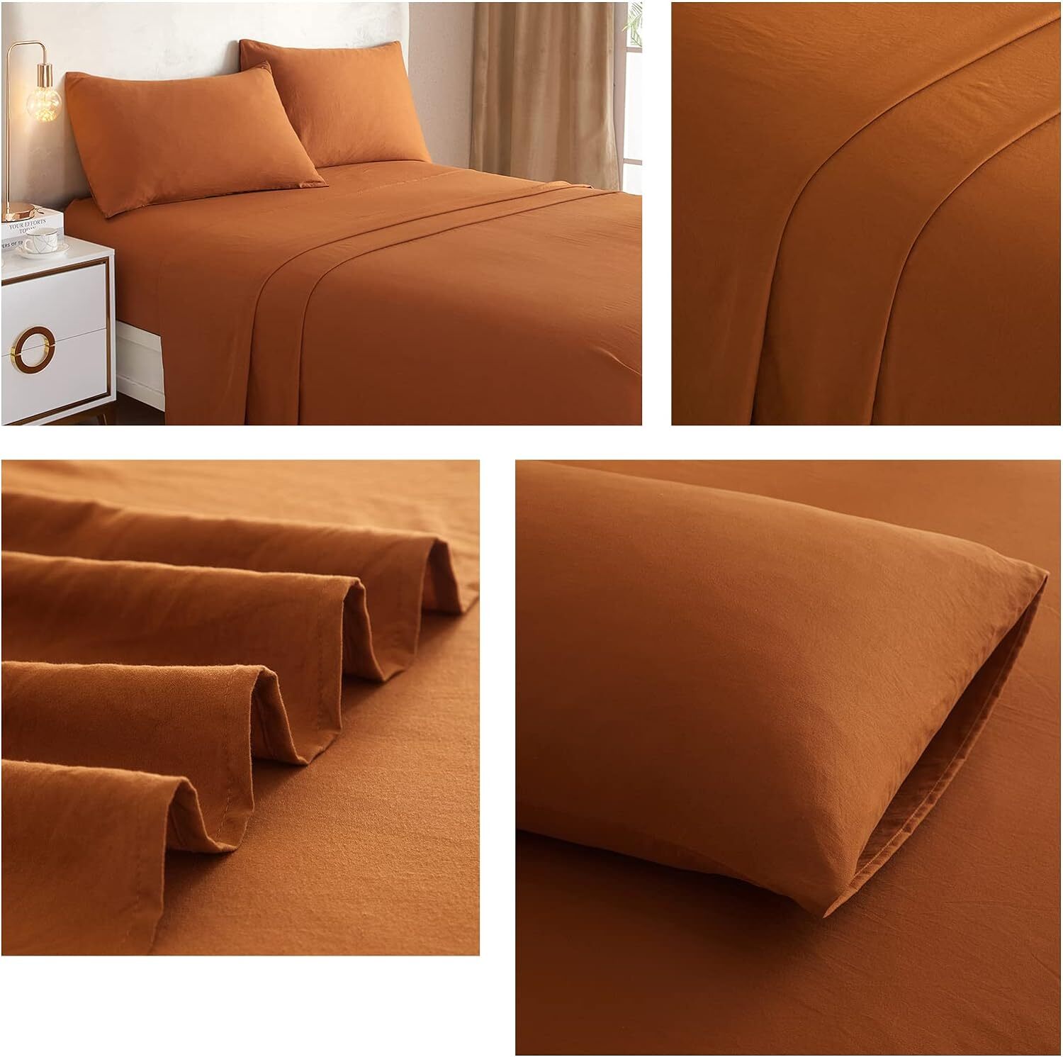 Caramel Pumpkin Sheets for Queen Size Bed,4 Piece Cooling Queen,