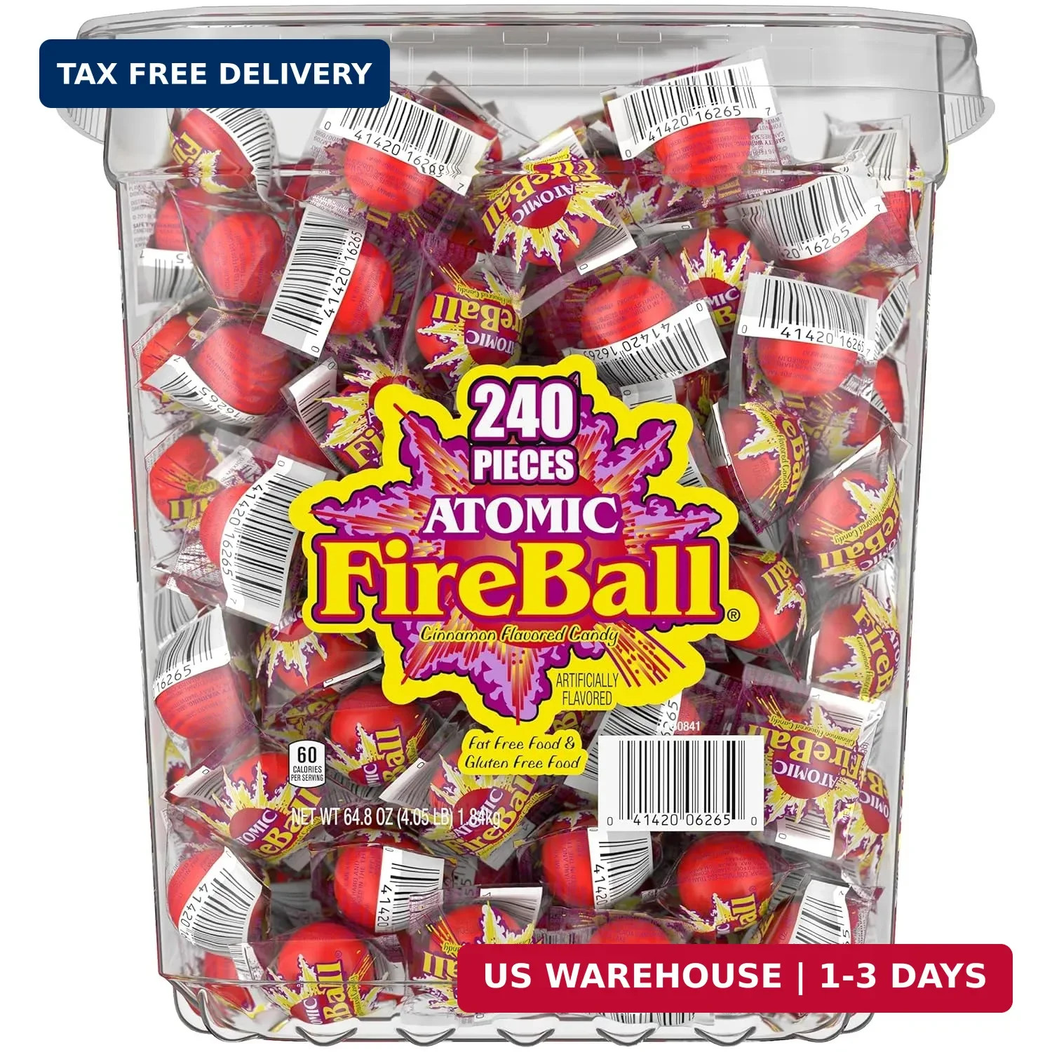 Atomic Fireball, Candy, Cinnamon Flavor, Individually Wrapped, 64.8oz 240 ct