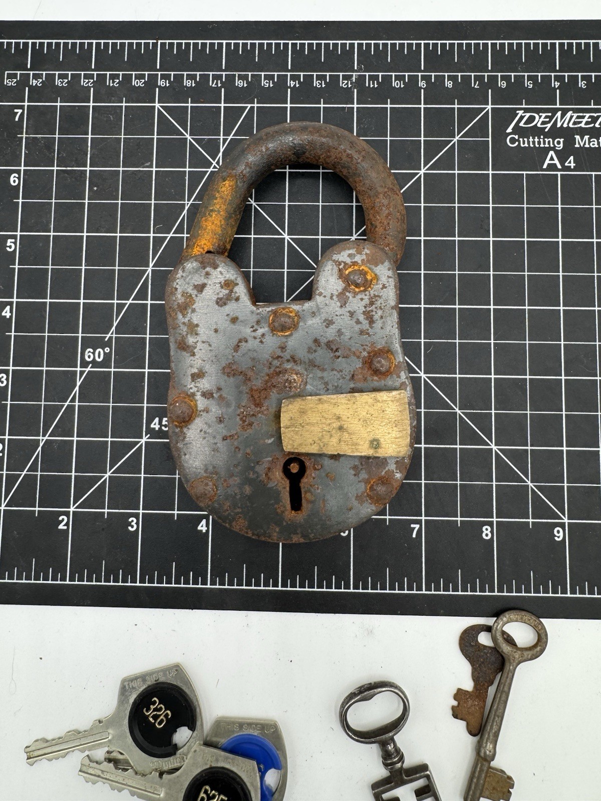 Iron and Brass Rusted Padlock with Keys Vintage Brown Silver Brass