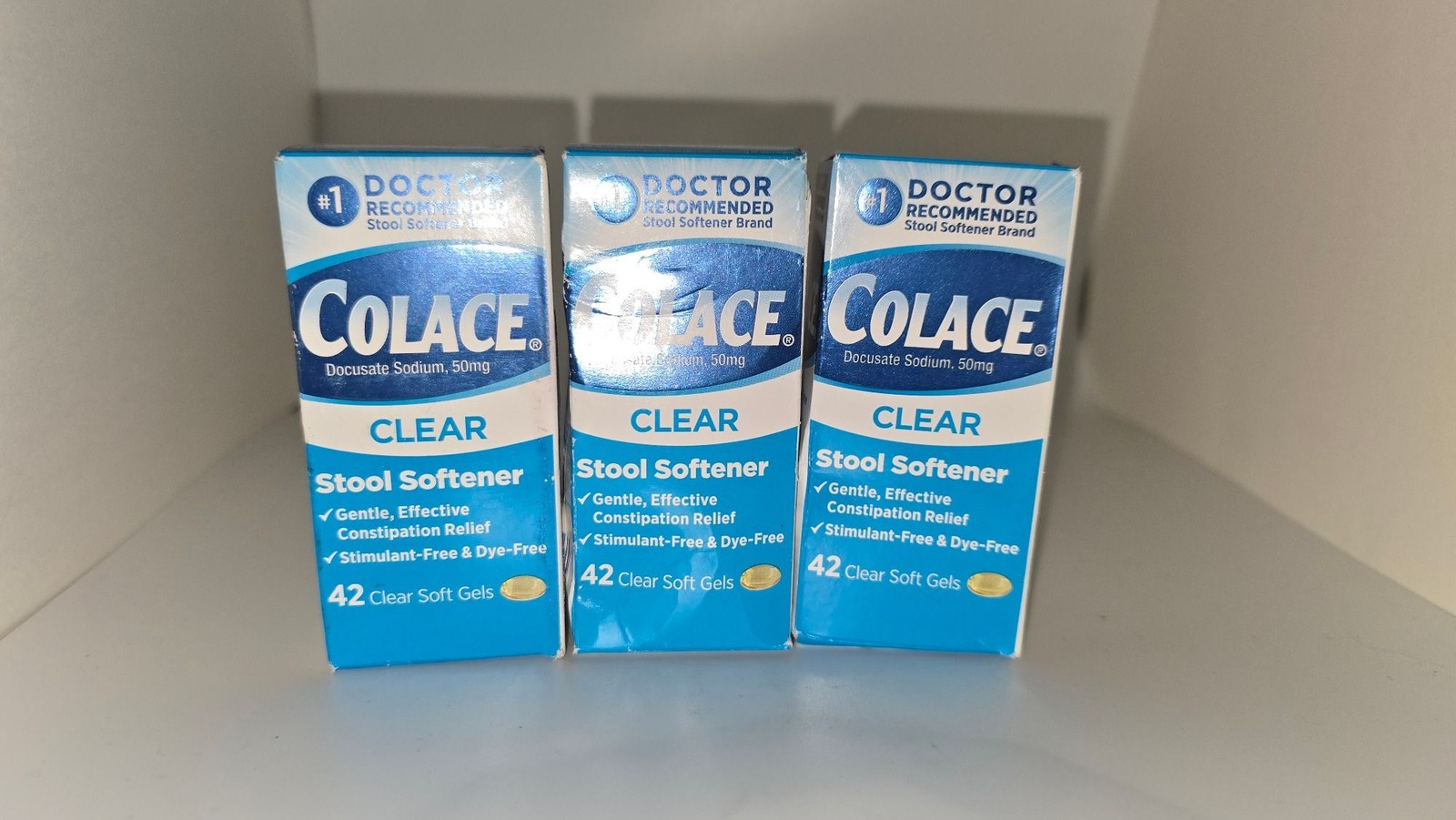 3 Pack Exp 07/26 Colace Clear Stool Softener Docusate Sodium 50mg 42 Ct Ea