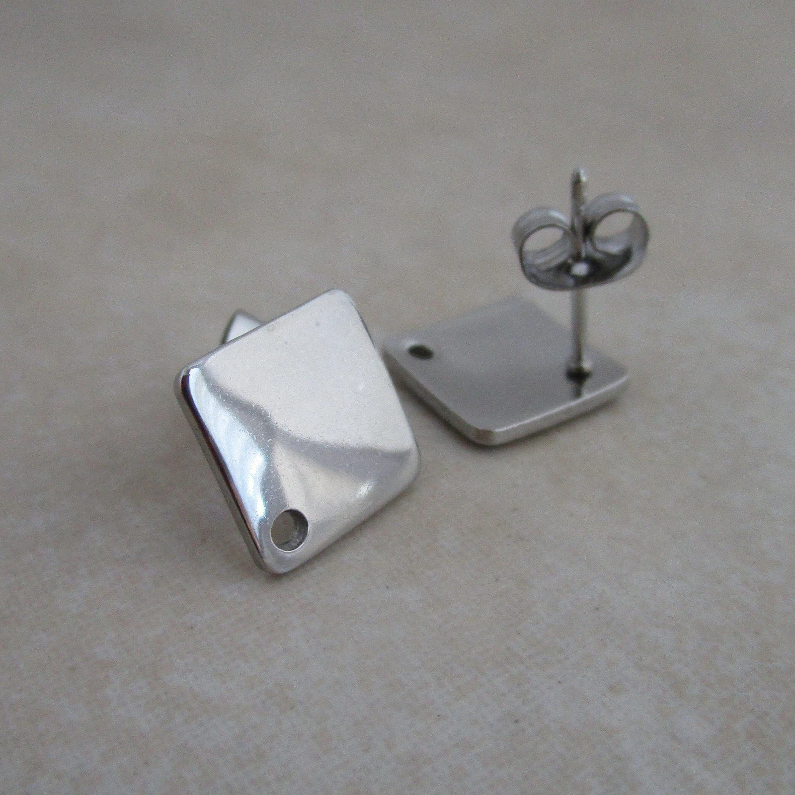 5 pairs stainless steel 13mm rhombus earring post studs hypoallergenic