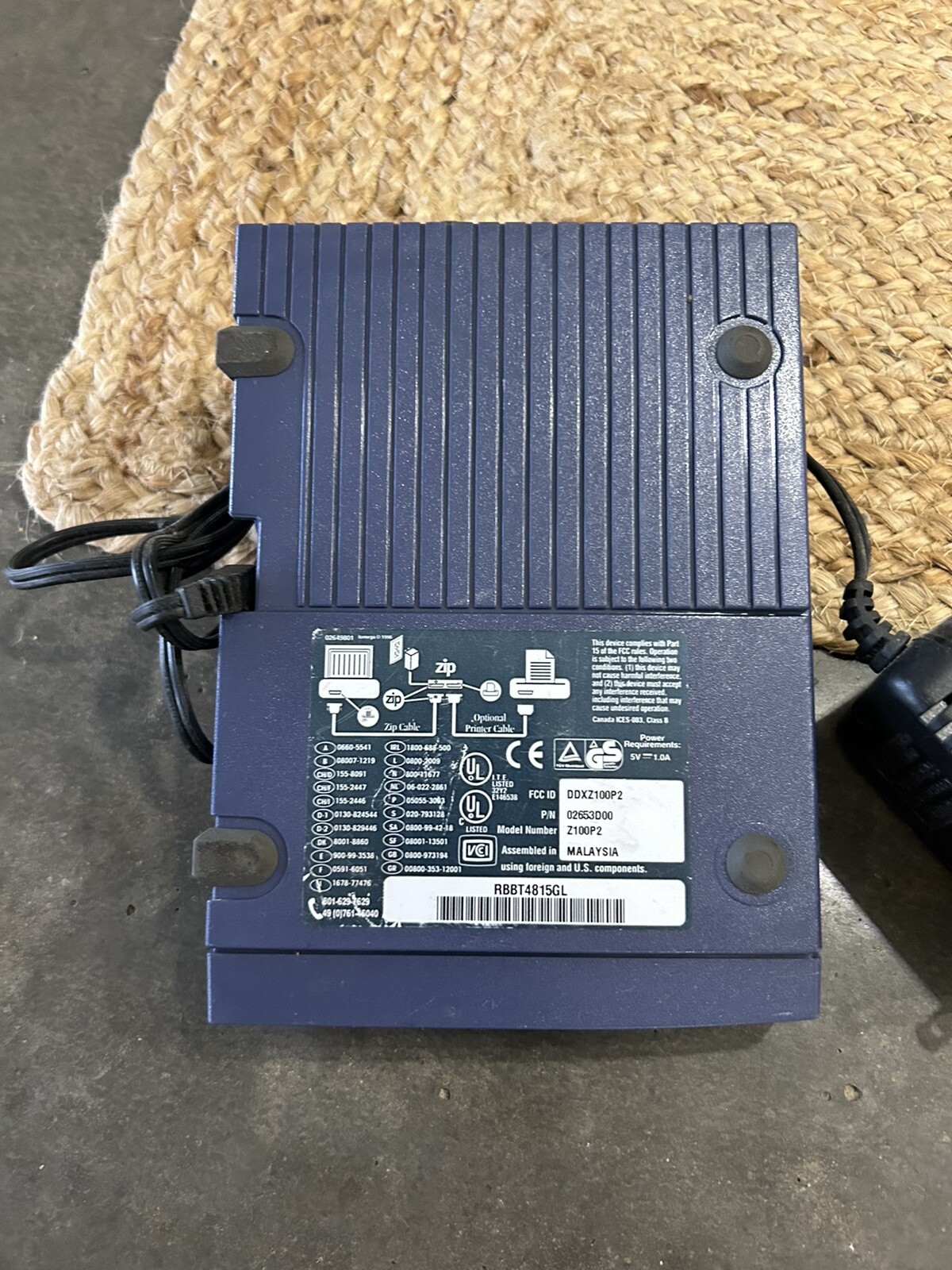 Iomega Zip 100 External Parallel Port Zip Drive Z100P2