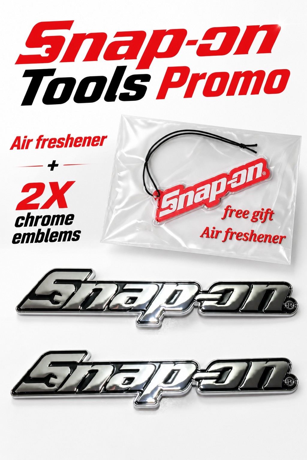 2X PACK SNAP ON TOOL BOX LOGO EMBLEM Chrome Plastic Badge Decal 8" INCH NEW+GIFT
