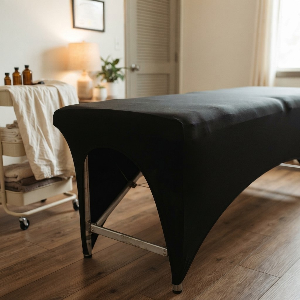 Universal 6ft Massage Table Cover & Lash Bed Topper – Black Stretch Elegance