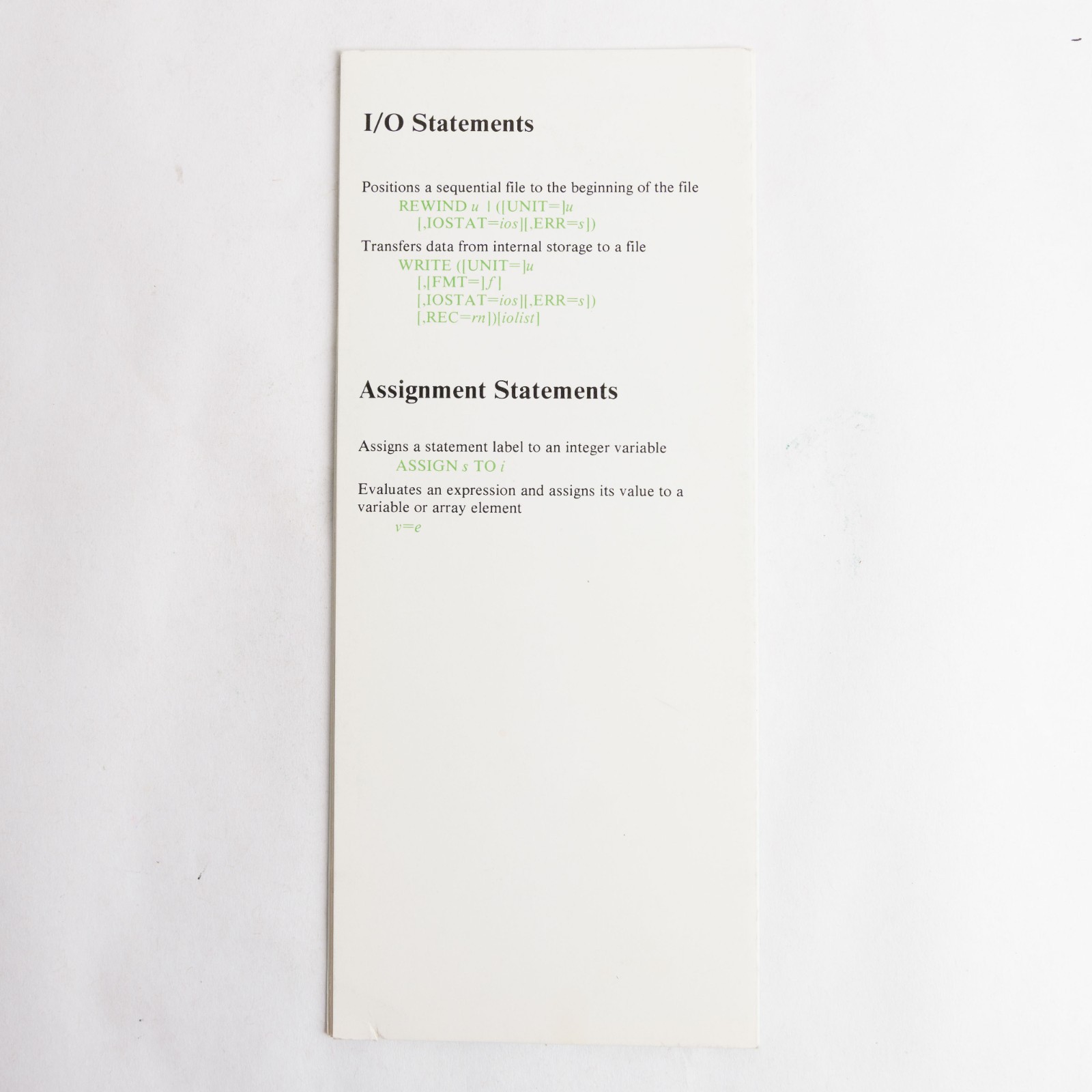 IBM Fortran Reference Summary Pamphlet Booklet Guide