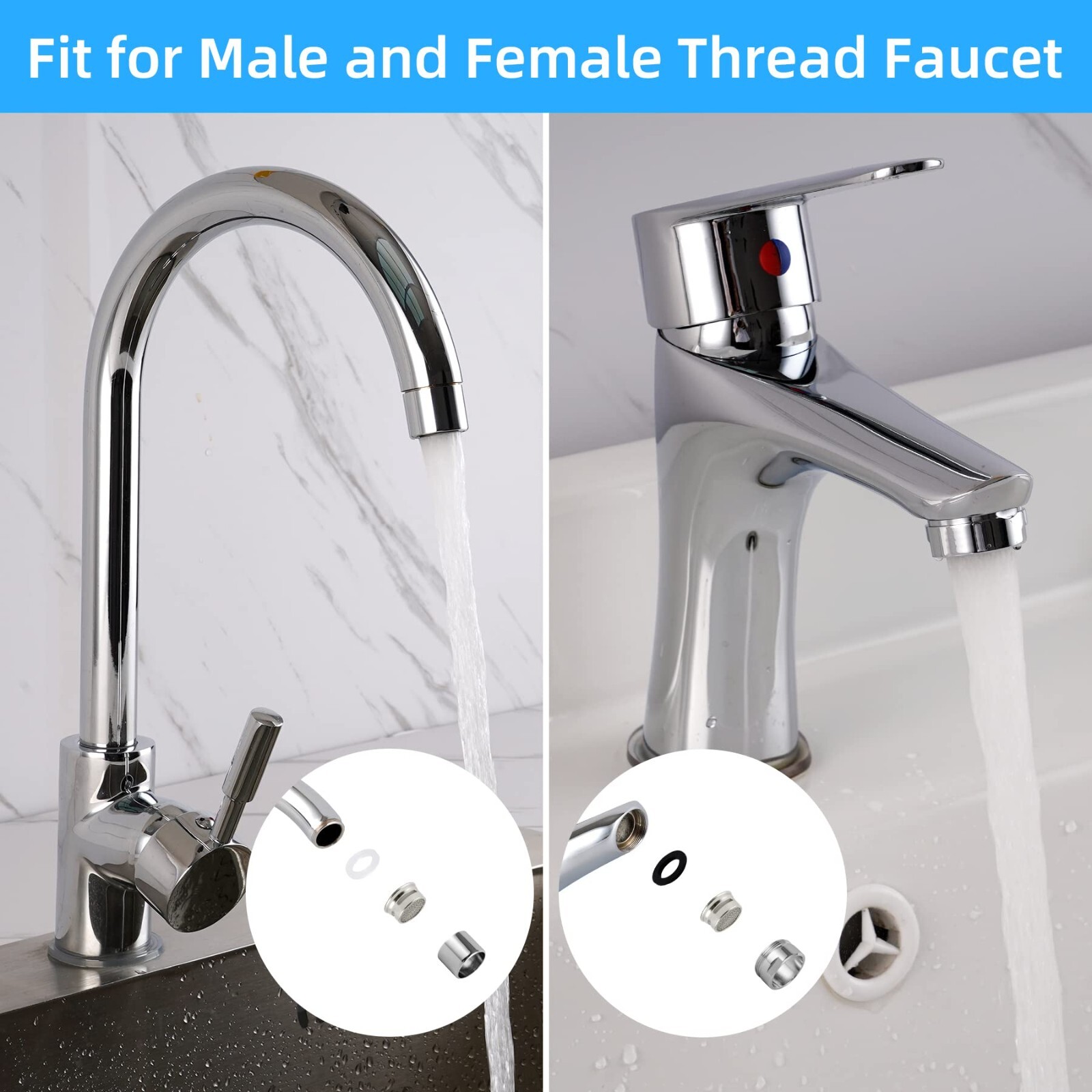 4 PCS Faucet Aerator, Kitchen Sink Aerator Faucet Filter with Solid Brass Shell