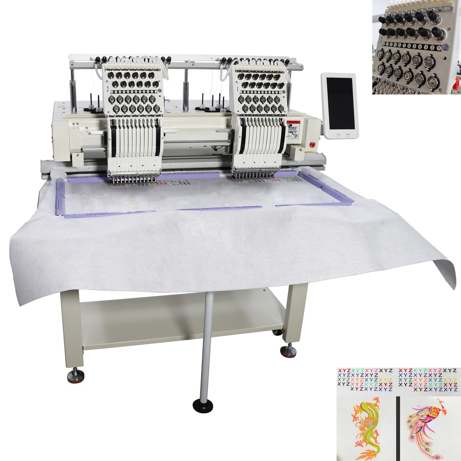 Double Head 12 Needles Automatic Embroidery Machine for Home/Commercial DIY 300W