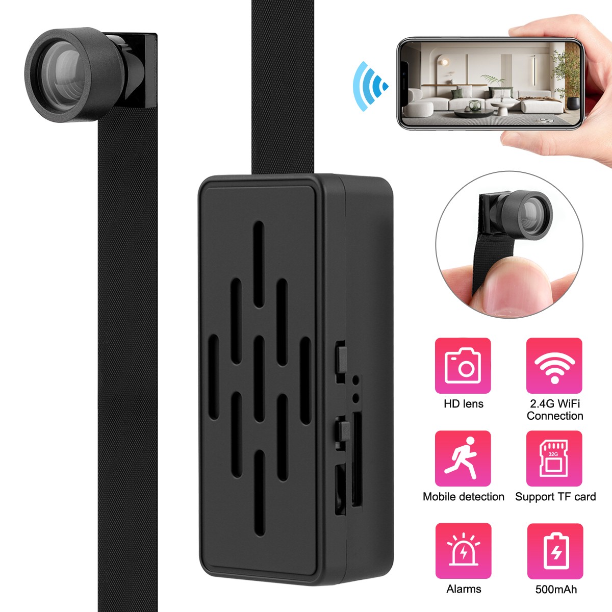 1080P Mini WiFi Camera Hotspot WiFi Connection Motion Alert Audio Flexible Lens