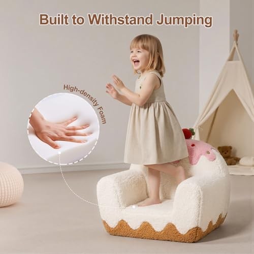 Toddler Chair for Ages 1–6, Soft Sherpa Kids Sofa with Book Pocket & Ice Cream