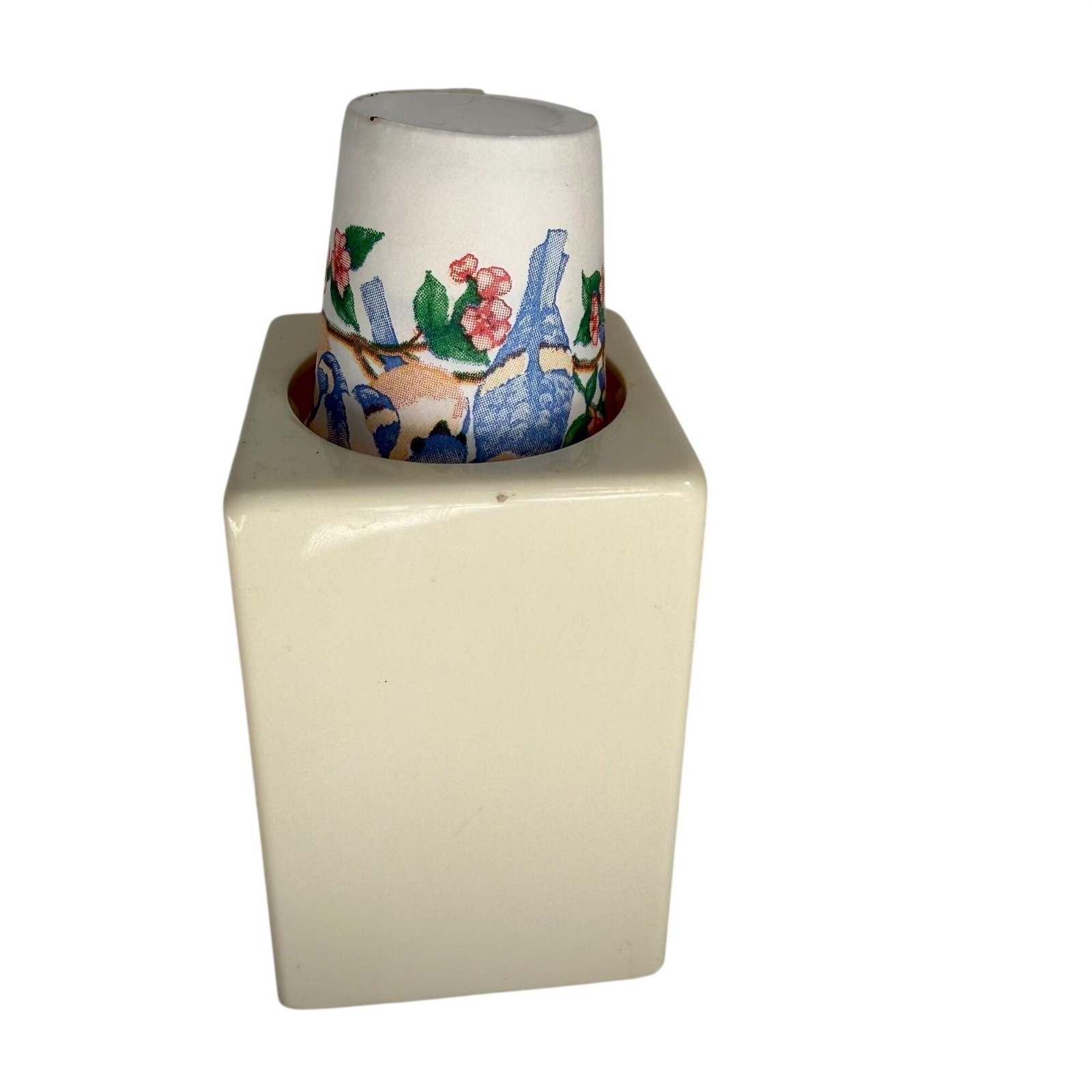 Vintage Bathroom Disposable Cup Dispenser Plastic Holder Retro Decor Cream