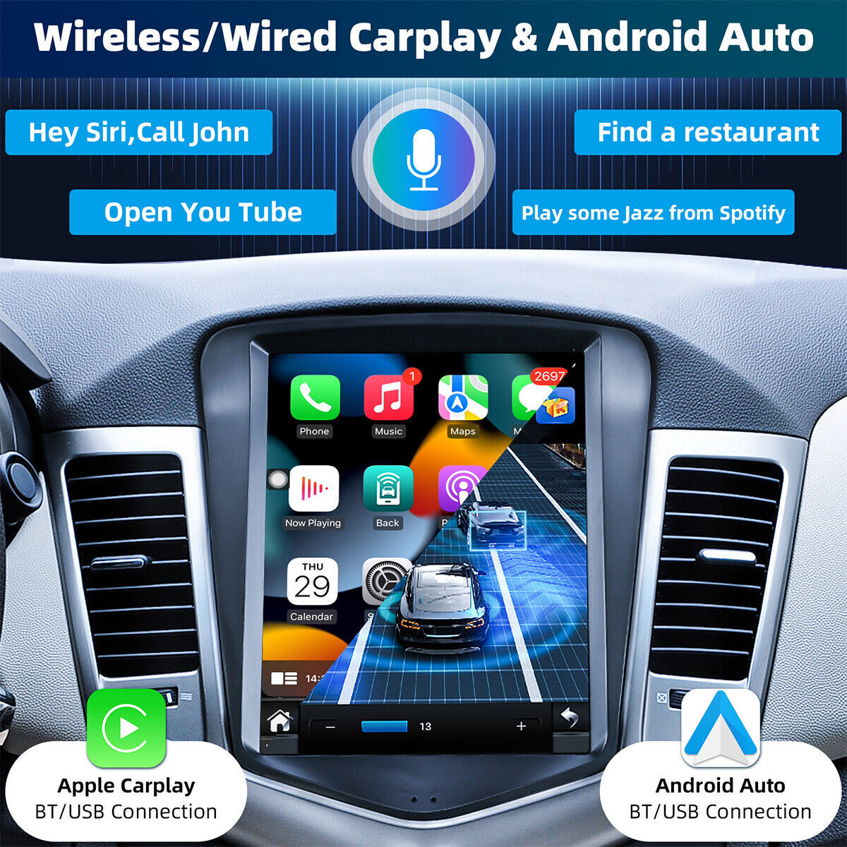 Android 12 Apple Carplay GPS NAVI Car Radio Stereo IPS For Chevy Cruze 2011-2015