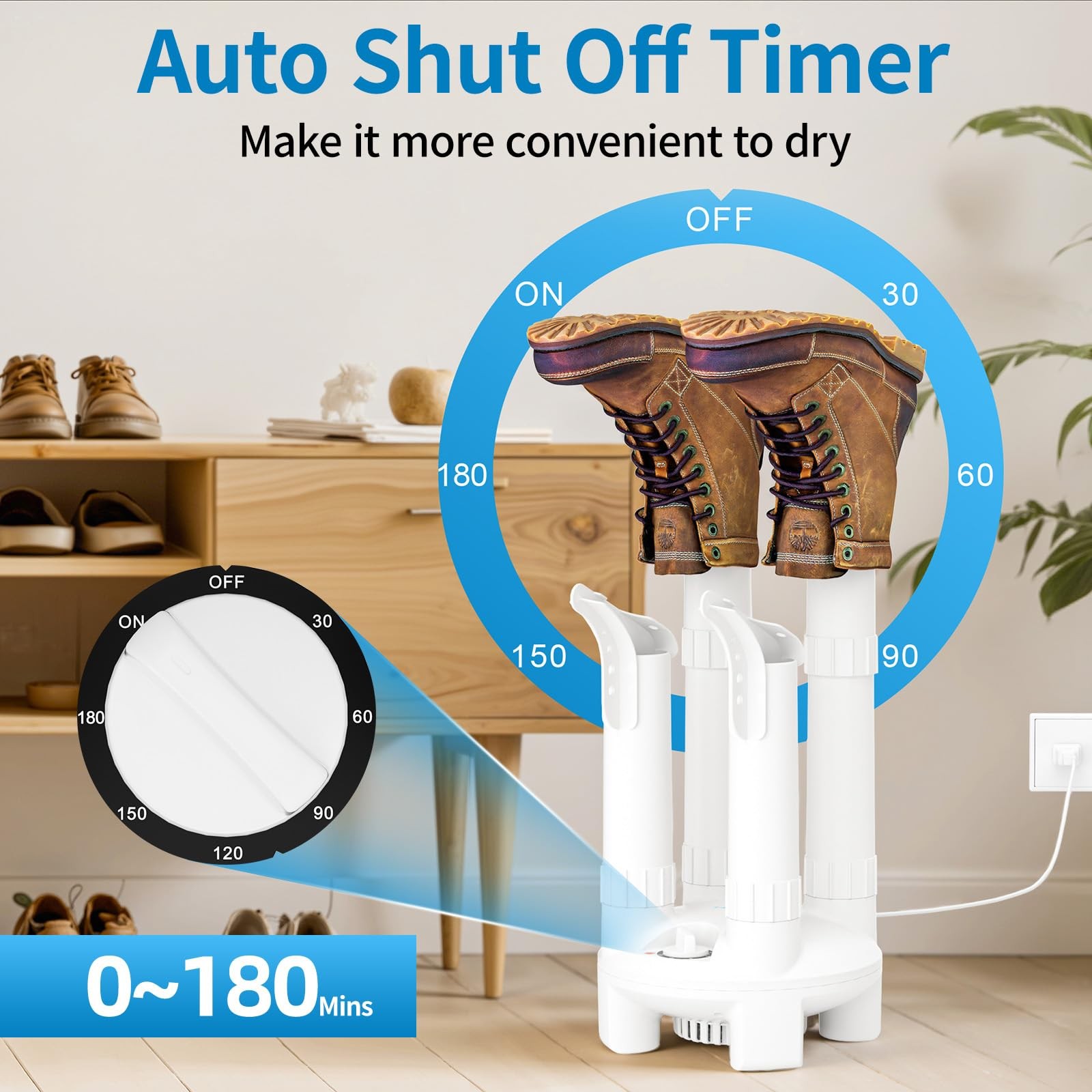LAVIEAIR Boot Dryer, Shoe Dryer and Glove Dryer with Timer and Fan, White