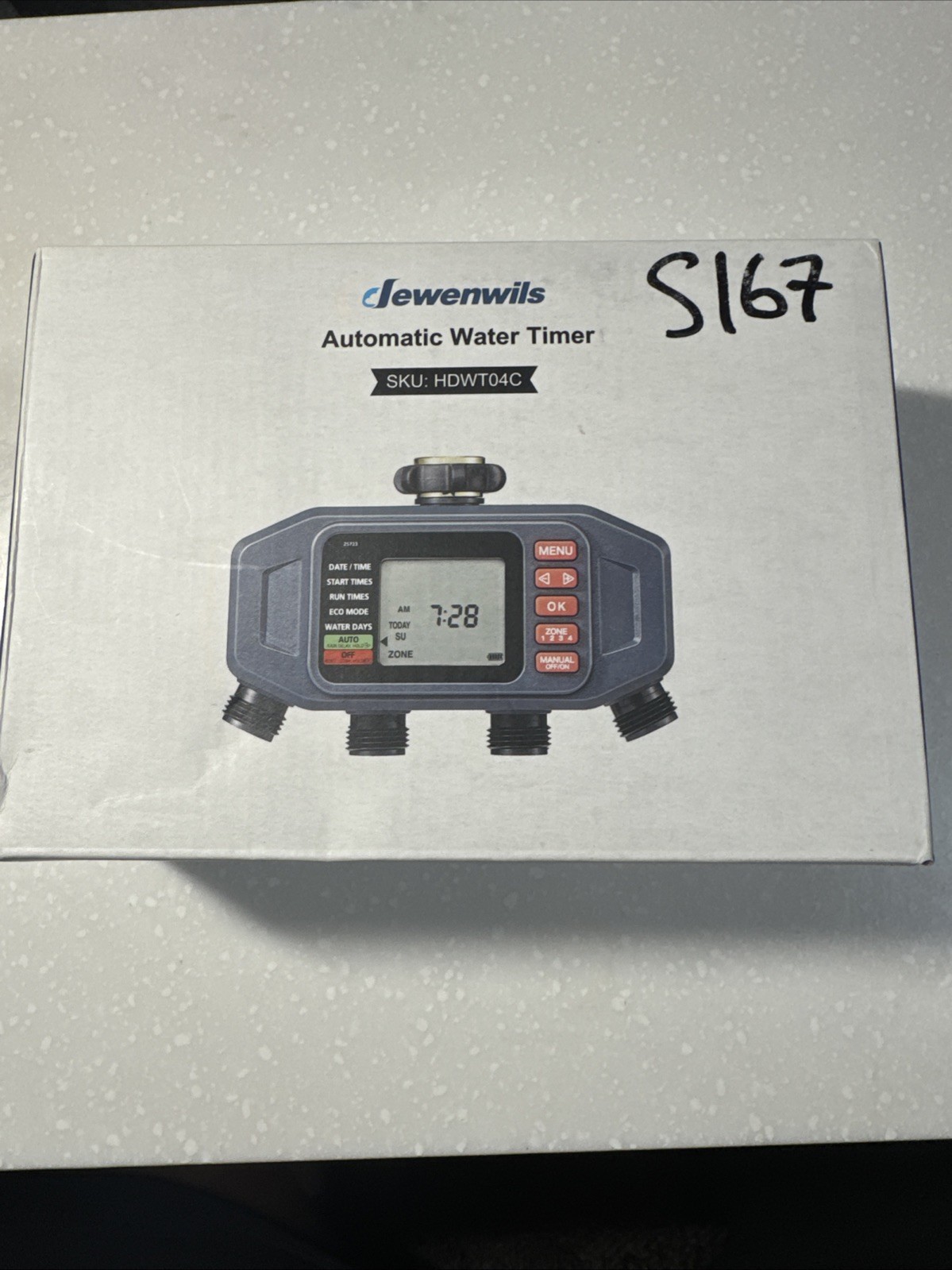 DEWENWlLS Sprinkler Timer, 4 Zone, Outdoor Faucet lrigation, Rain Delay & Manual