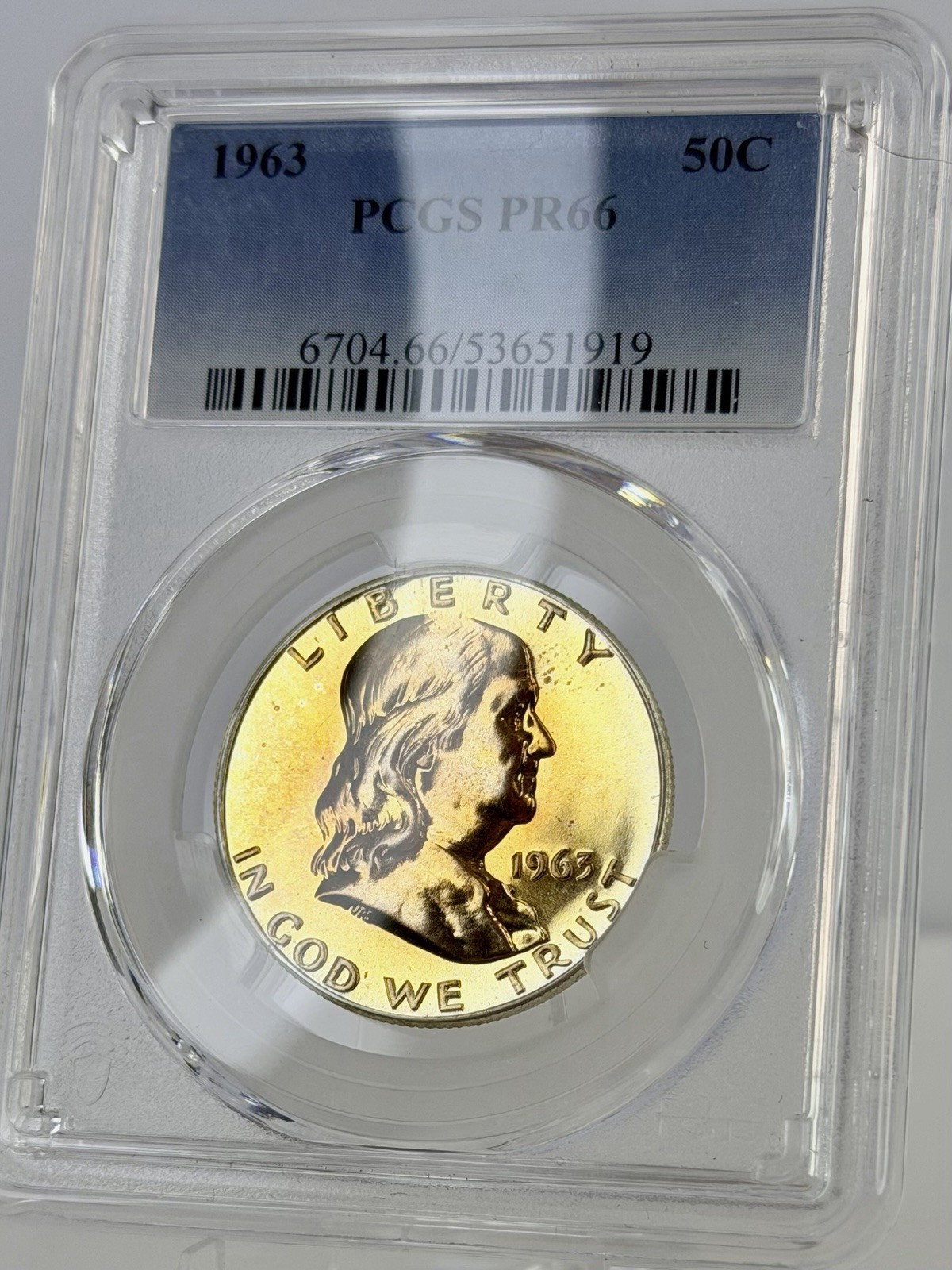 1963 Franklin Silver Half Dollar PCGS PR66 Golden Toned Proof Rare Eye Appeal