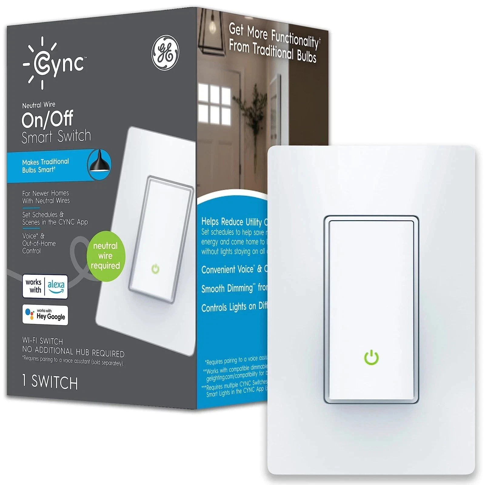 GE Smart Light Switch, Model: CSWONBLPWF1/ST-1P, Paddle Style, Bluetooth, NEW