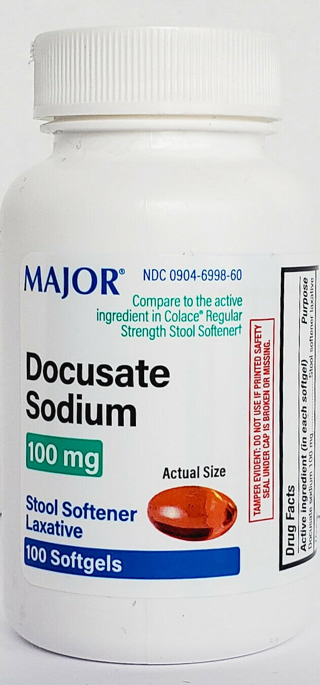 Major DOK Docusate Sodium Stool Softener 100mg Softgels 100ct -Exp 05-2028