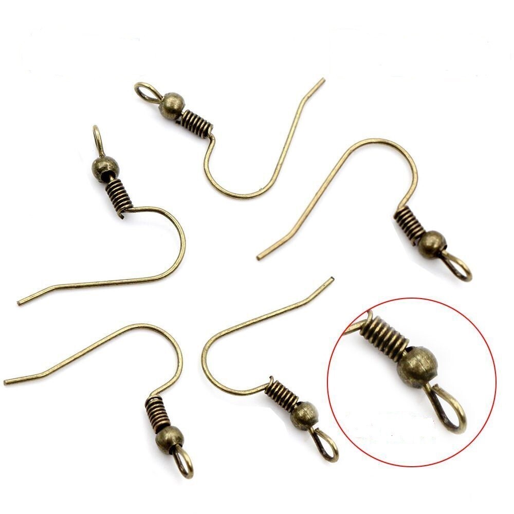 100 Antique Bronze Sideways Earring Hooks Coil and Ball    US Seller - Fast Ship