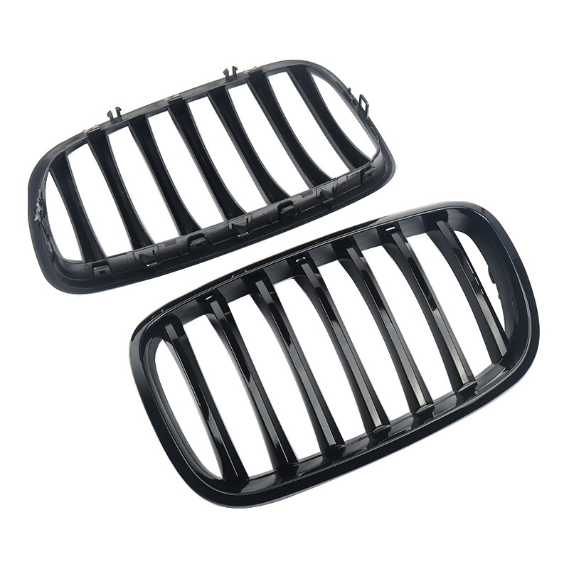 Pair Front Gloss Black Kidney Grille Grill For BMW X5 E70 X5M X6 E71 E72 2007-13