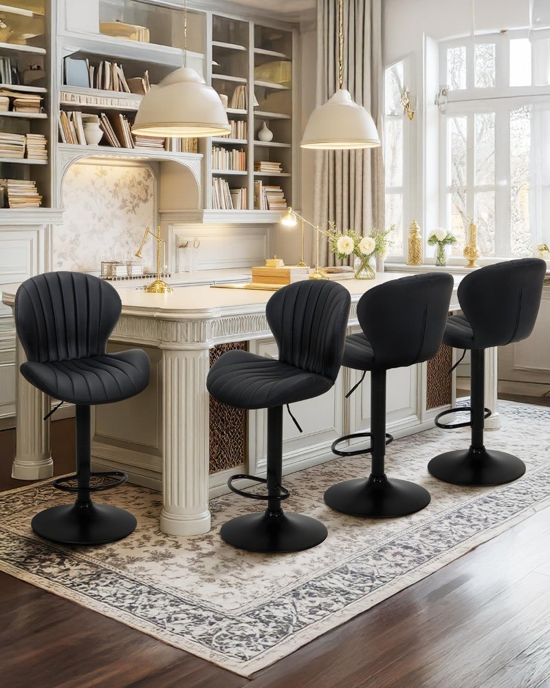3 Set Adjustable Swivel Faux Leather Counter Height Barstools 24-32inch for Bar
