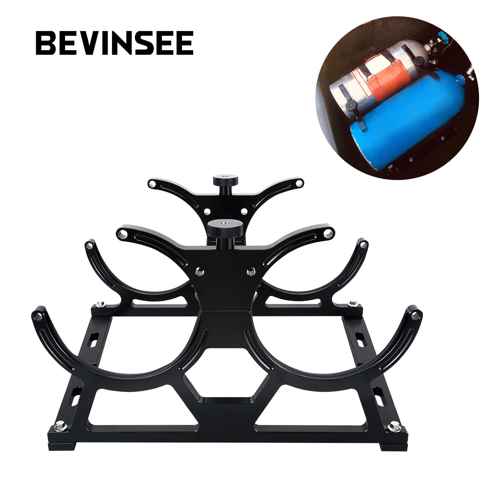 BEVINSEE 7" Aluminum Nitrous Dual Bottle Holder Bracket For 10-15 Lb Bottles