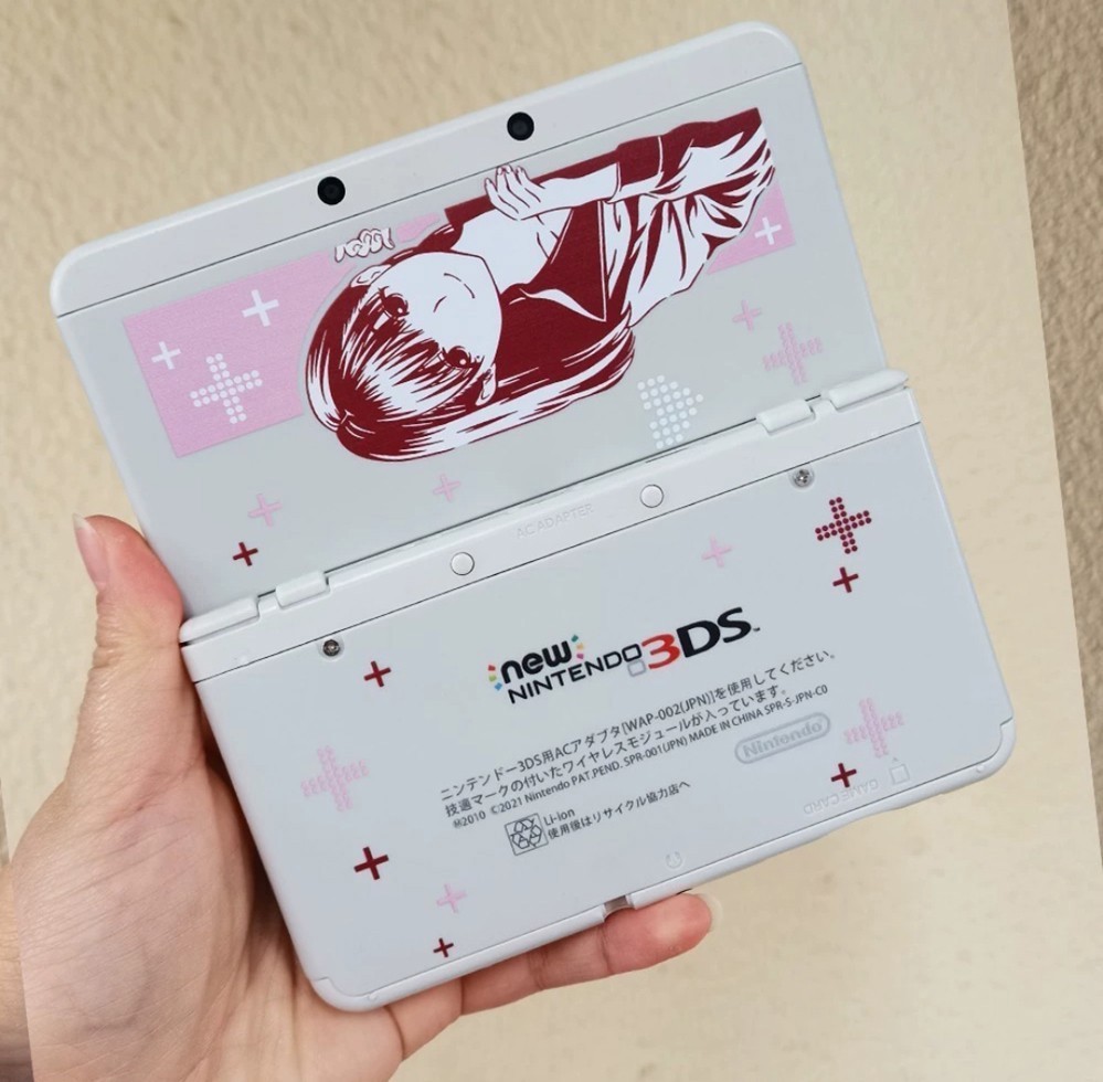 Nintendo New 3DS Cover Plates Pink Burgundy Anime Girl Design with Cross Shell