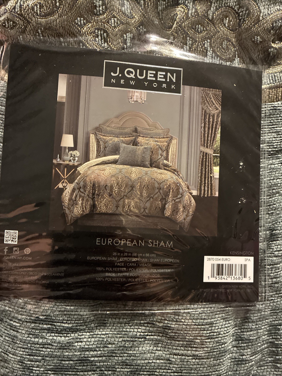 J. Queen New York Kensington Chenille Framed Reversible Euro Sham Spa Green (2)