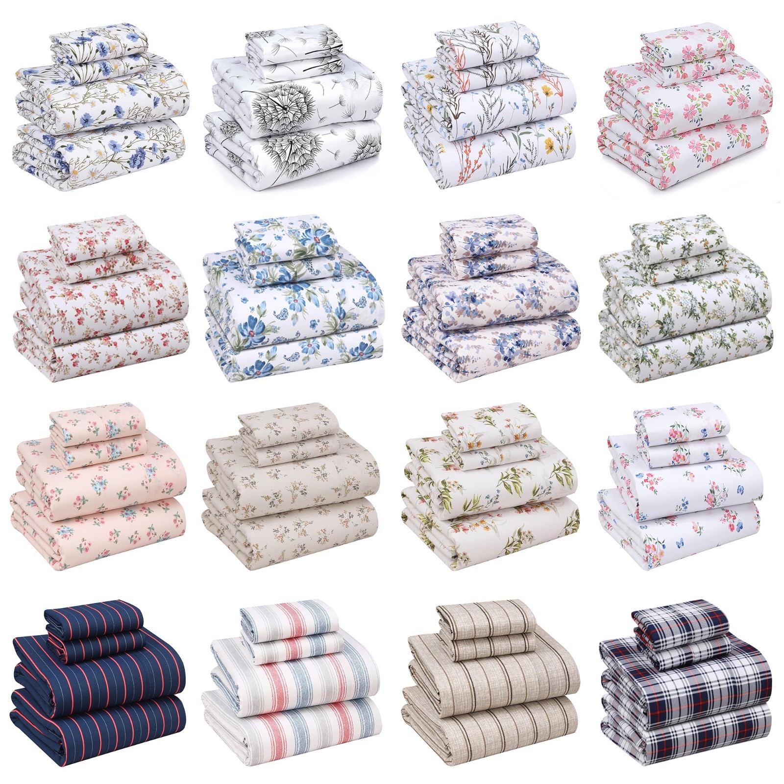 100% Cotton 4PC Bed Sheet Set Deep Pocket Soft Breathable 200 TC All Sizes