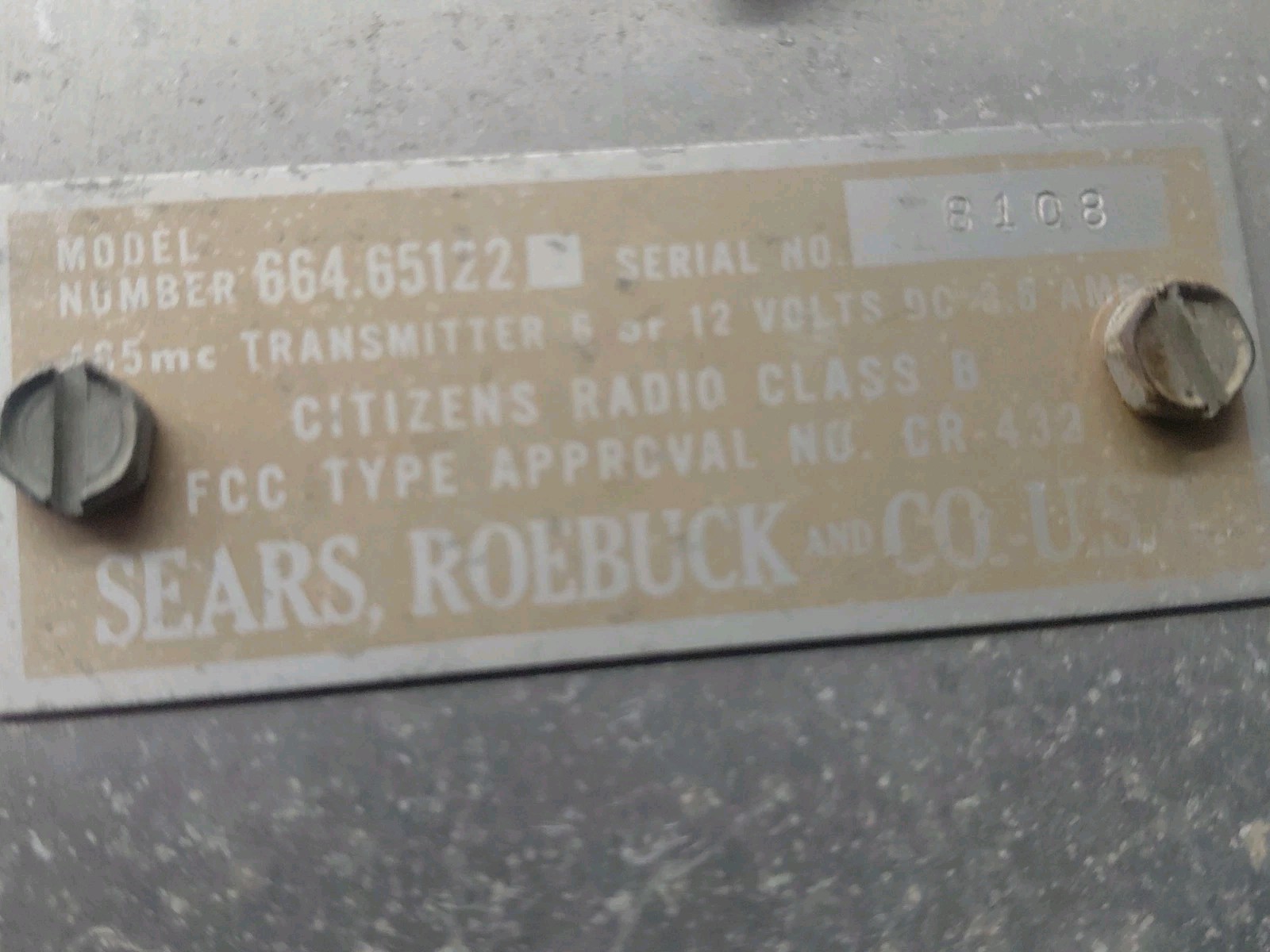 Sears Roebuck CB radio??? 1950-1960?? Untested Transmitter ONLY??? Gb6276-4
