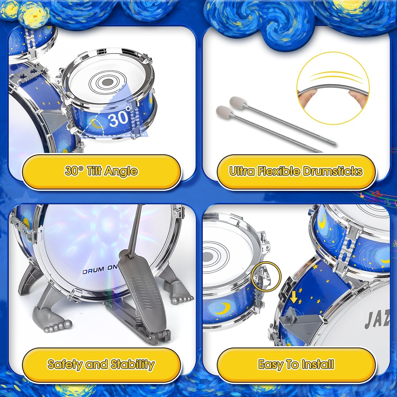 Kids Drum Set for Toddlers Ages 2-5 - Musical Toy with Stool, Perfect Birthda...