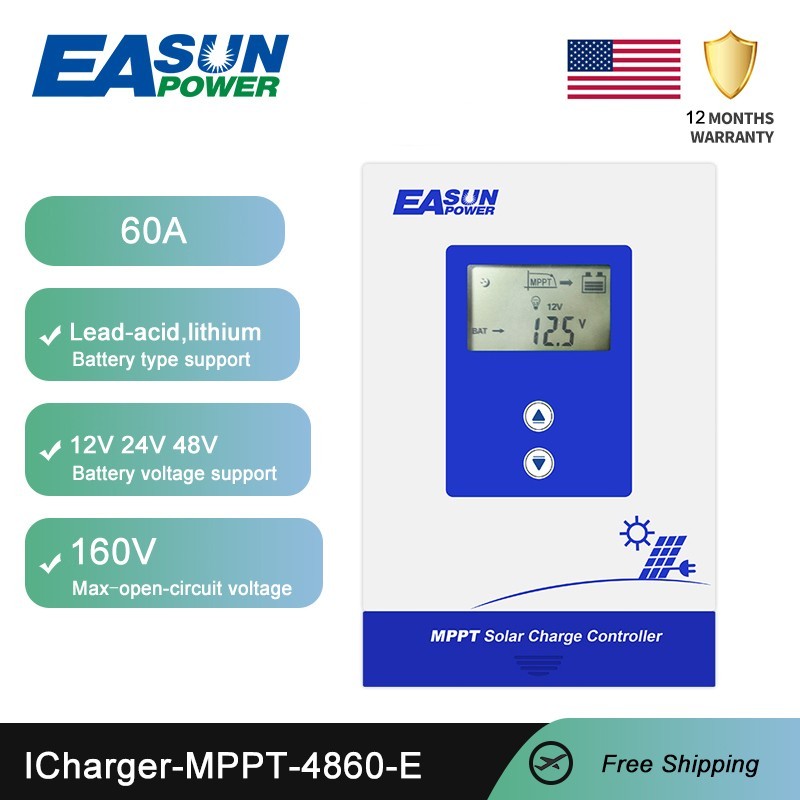Easun MPPT 60AMP Solar Charge Controller For 12V/24V /36V/48V Battery Regulator