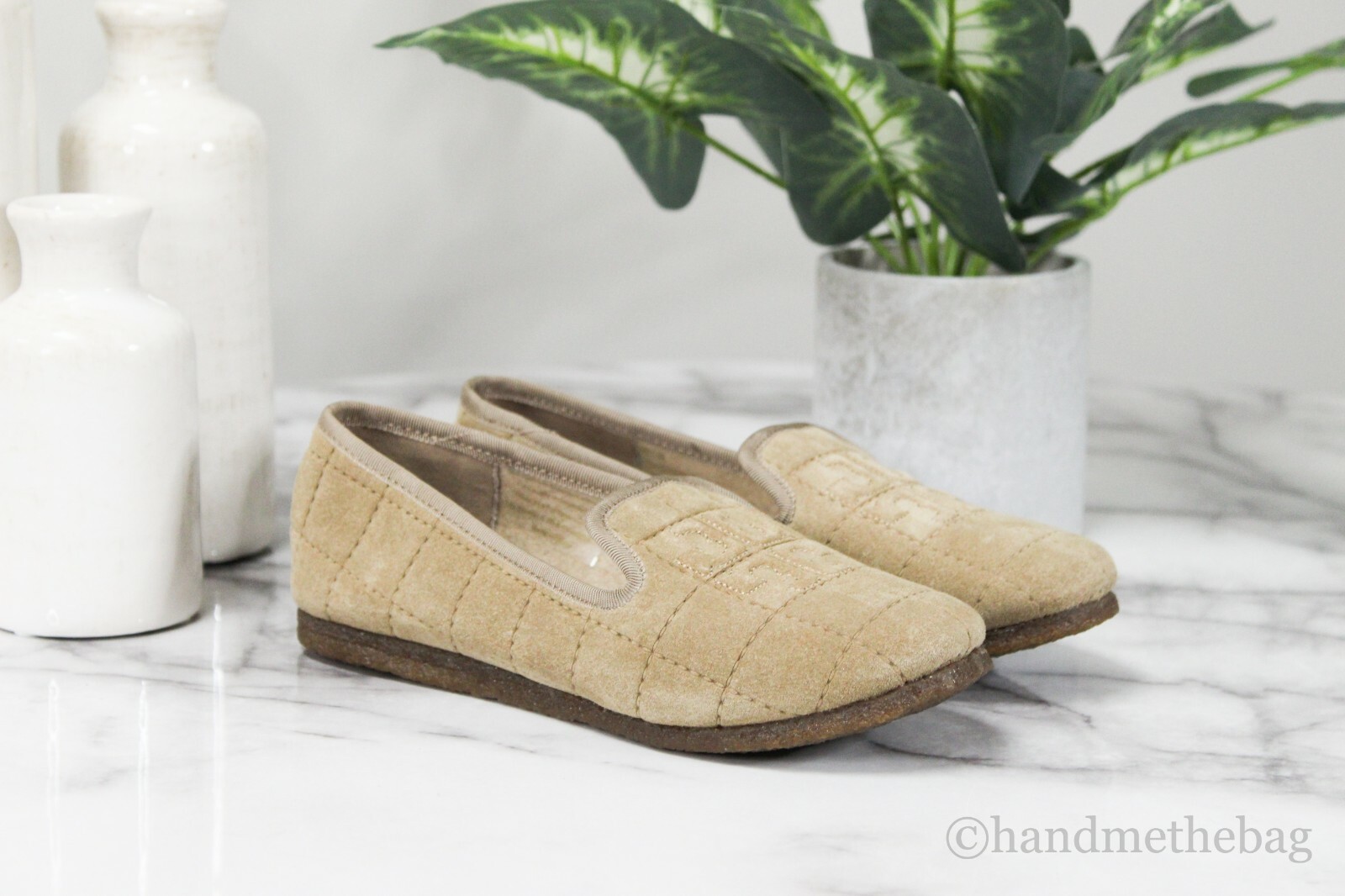 Tory Burch 52789 Cowley Slipper Camel Brown Deep Split Suede Slip On Shoes