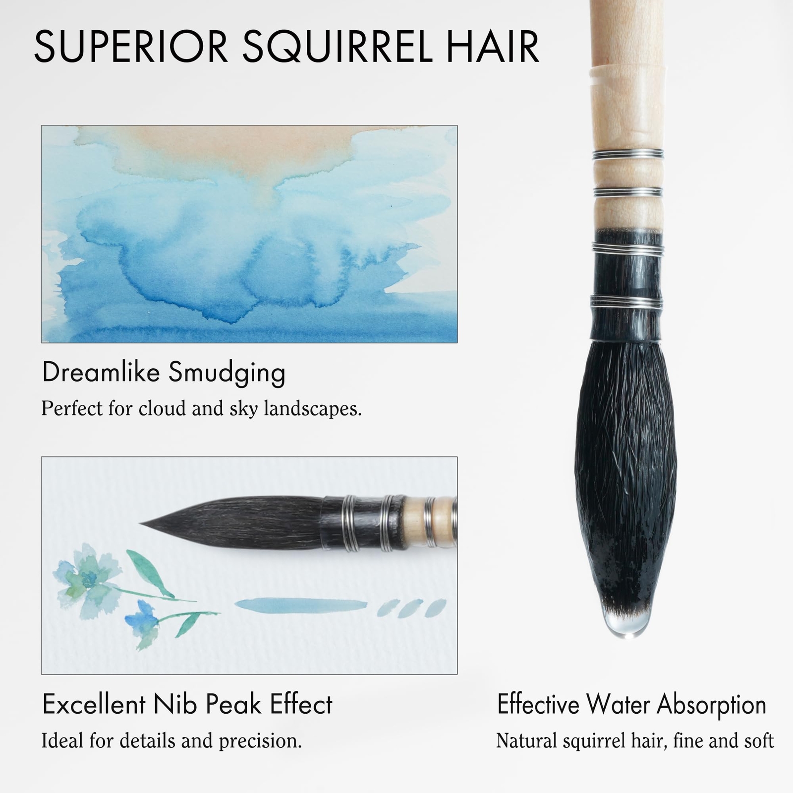 ARTIFY Professional Natural Squirrel Hair Quill Watercolor Brushes | Mop Roun...