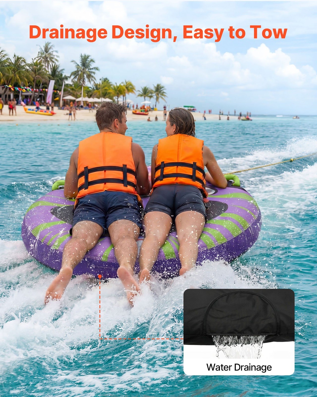 340lb 2-Rider Inflatable Towable Tubes with Padded Handles and Safety Valve