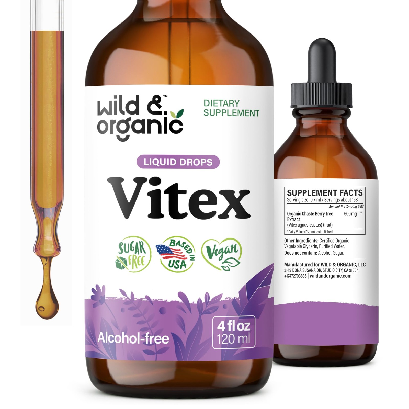 Wild & Organic Vitex Tincture - Mood & Perimenopause 4 Fl Oz (Pack of 1)