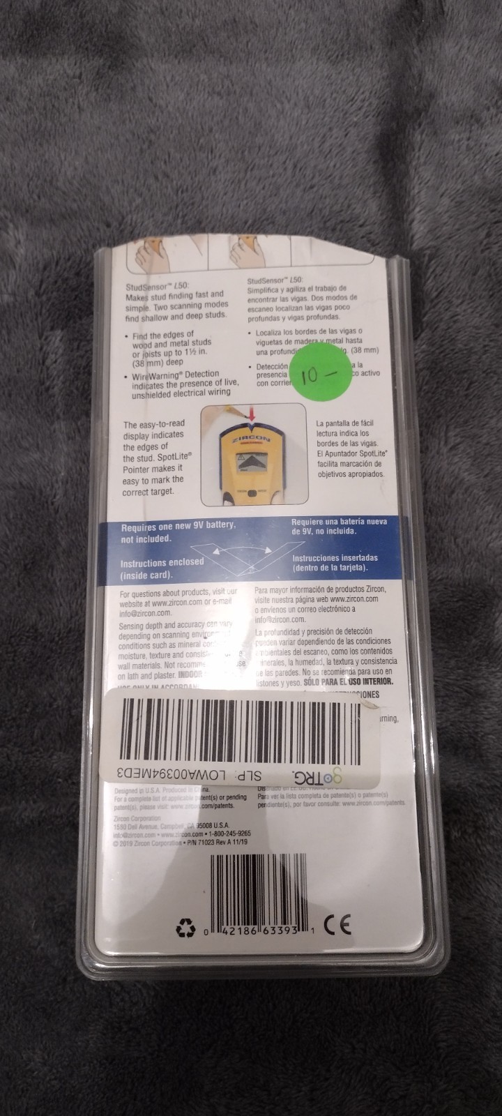 Zircon Studsensor L50 Electronic Stud Finder in Package