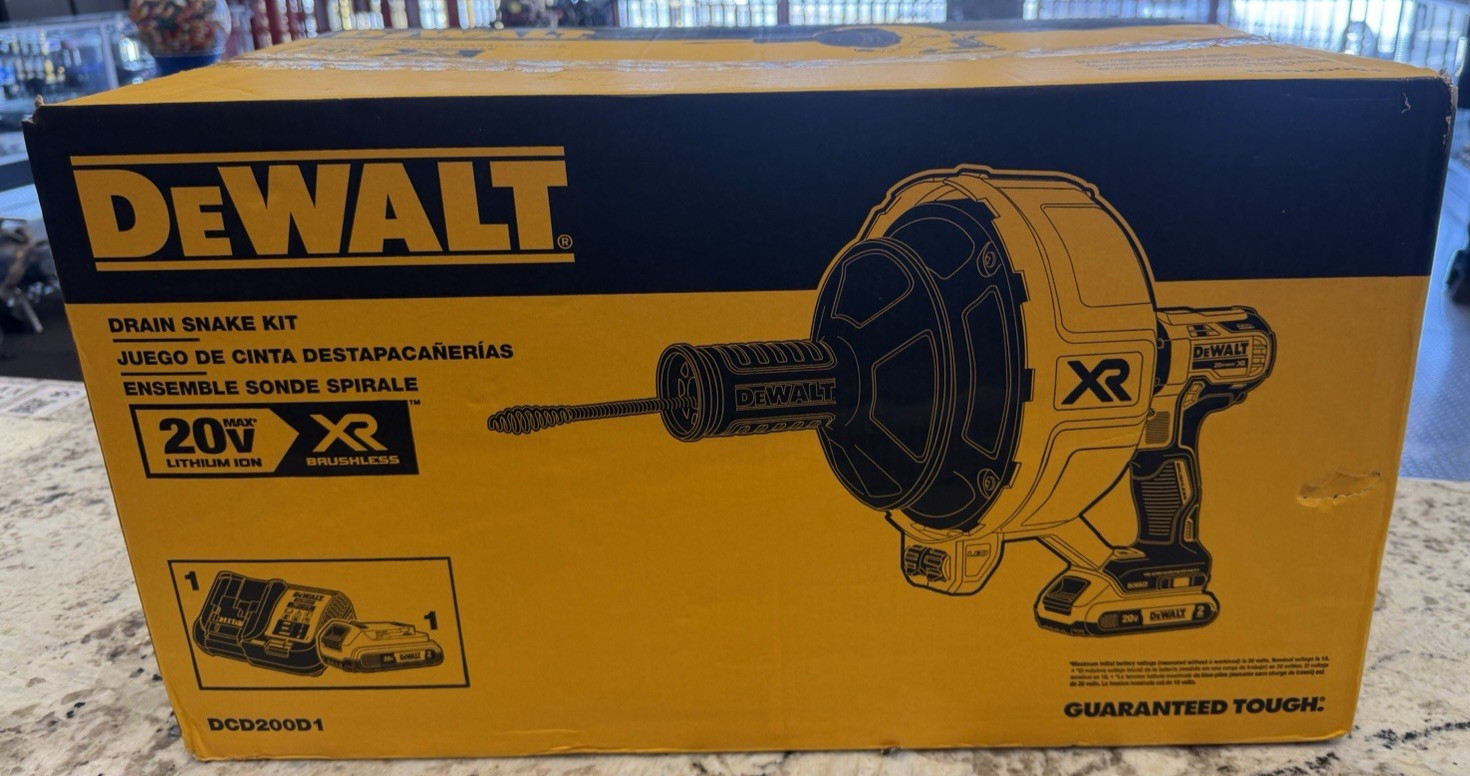 DeWALT DCD200D1 20V MAX XR Brushless Removable Drum Drain Snake Full Kit    NEW