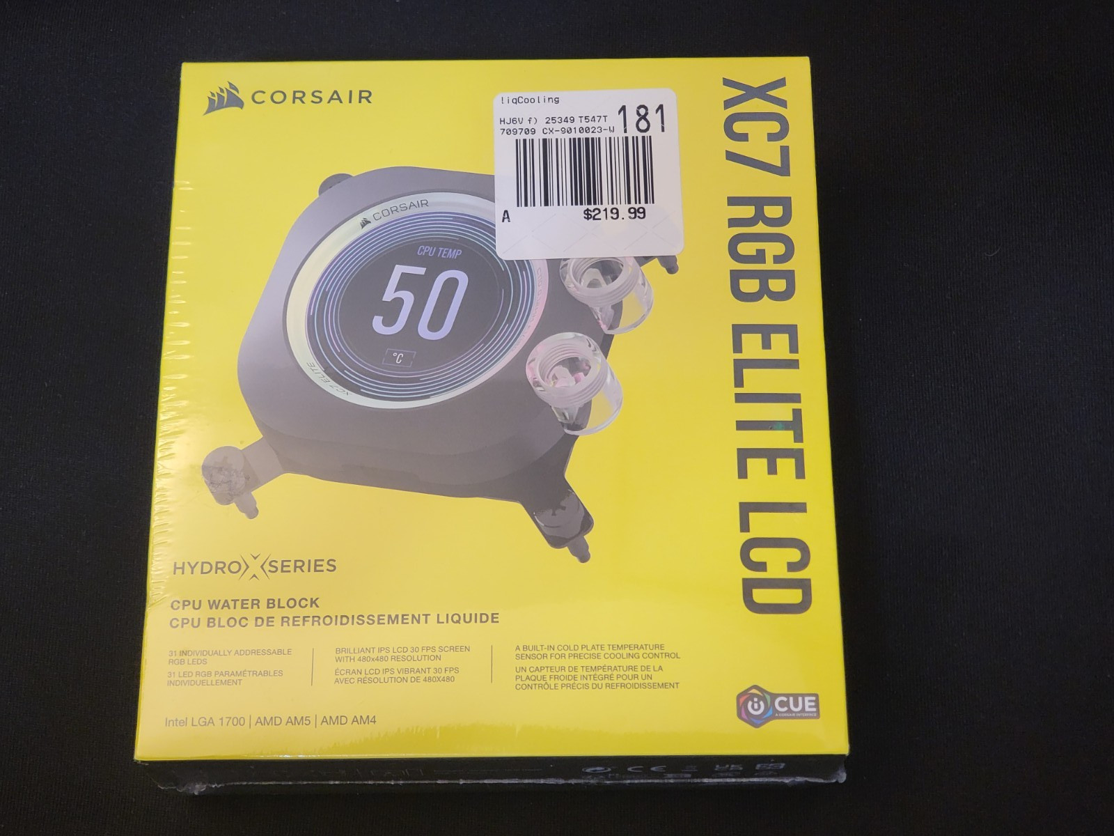 Corsair iCUE XC7 RGB ELITE LCD CPU Water Block CX-9010023-WW - BLACK - SEALED