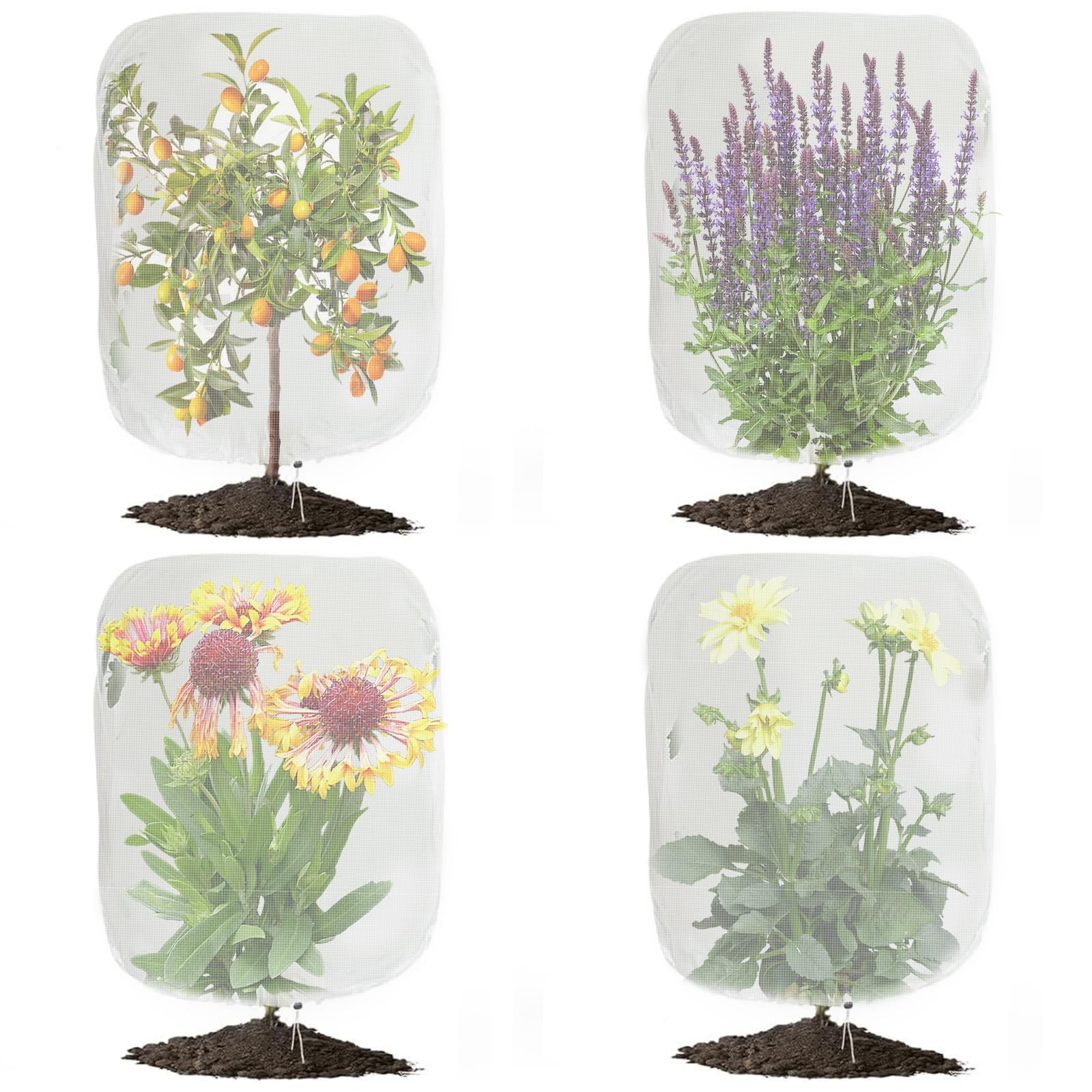 4 Pack Garden Plant Netting, 3.3Ft x 2.7Ft x 2.7Ft, Transparent