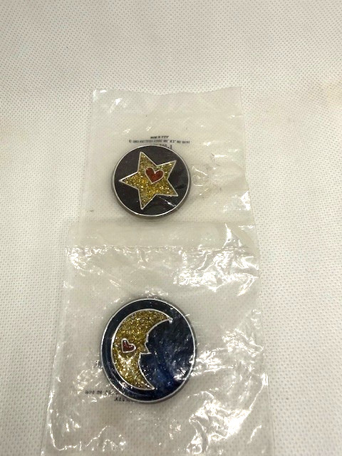 Lot of (2) NOS Vintage Hallmark Valentine's Lapel Pin Plastic Half Moon & Star